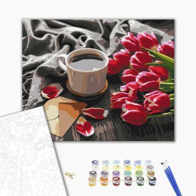 Картина по номерам Тюльпаны к кофе, 40х50 см, Brushme