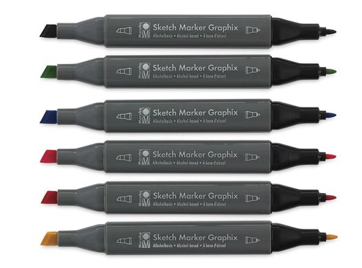 Набір двосторонніх спиртових маркерів Sketch Marker Graphix, 6 штук, HEAT, Marabu