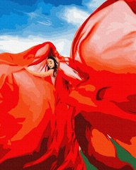Картина за номерами з пофарбованими сегментами Жінка в червоному, 40x50 см, Brushme
