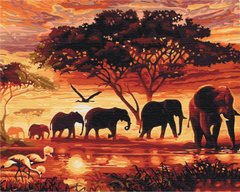 Картина по номерам Слоны в саванне, 40х50 см, Brushme