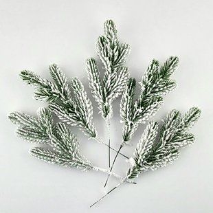 Набор искусственных веточек ели, Заснеженный зеленый, 5 штук, Fabrika Decoru