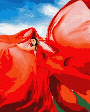Картина за номерами з пофарбованими сегментами Жінка в червоному, 40x50 см, Brushme