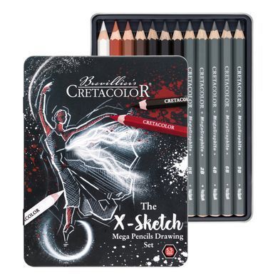 Набір олівців для рисунку X-SKETCH Mega Sketching, металева коробка, 12 штук, Cretacolor
