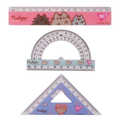 Набір лінійок Pusheen, 3 предмета, лінійка 15 см, пластик, кольорові, Yes
