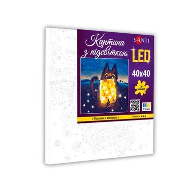 Картина по номерам Котенок со звездами, 40х40 см, LED подсветка, Santi