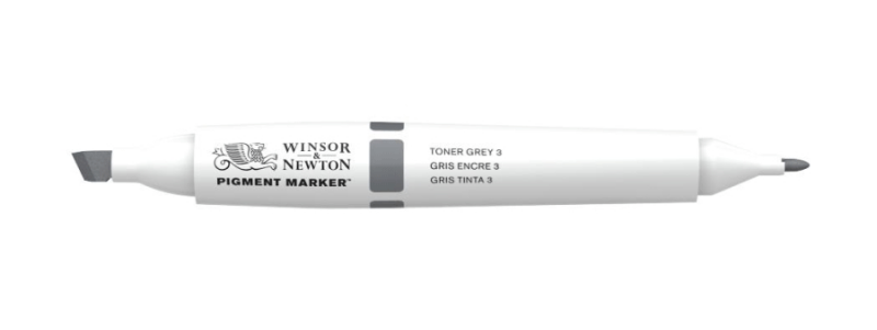Маркер двосторонній, Pigment marker, (143) Сірий тонер 3, Winsor & Newton