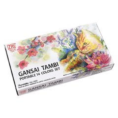 Набор акварели Gansai Tambi Watercolors 14 цветов, кисть-резервуар, линер, пенал, Kuretake