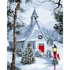 Картина по номерам Strateg ПРЕМИУМ Домик в снегу, подарок лак + уровень, 40х50 см, GS1552