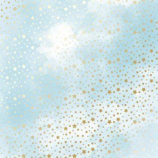 Папір з тисненням Golden stars, Azure watercolor, 30,5x30,5 см, 200г/м&sup2;, фольгований, односторонній, аркуш, Fabrika Decoru