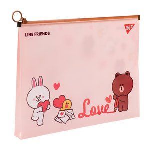 Папка-конверт Line Friends Brown, А4 3х24,5х33 см, пластиковая, на молнии, Yes