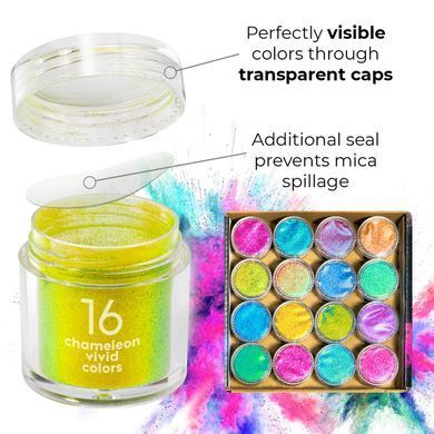 Набір пігментів Chameleon Mica Powder, перламутровий хамелеон, слюдяна пудра, 16 кольорів, Alexes