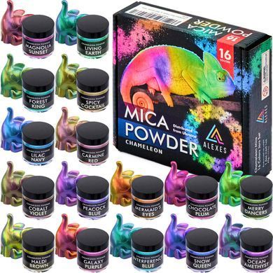Набір пігментів Chameleon Mica Powder, перламутровий хамелеон, слюдяна пудра, 16 кольорів, Alexes
