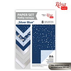 Набор дизайнерской бумаги Silver Blue А4, 200г/м², двусторонний, с тиснением и эффектами, 8 листов, ROSA TALENT