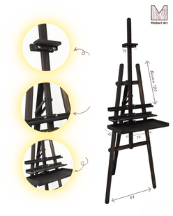 Мольберт студійний підлоговий 180 см, маленька підставка для стаканчиків, підставка для фарб та палітри, Molbert Art