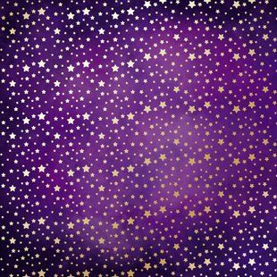Папір з тисненням Golden stars, Violet aquarelle, 30,5x30,5 см, 200г/м&sup2;, фольгований, односторонній, аркуш, Fabrika Decoru
