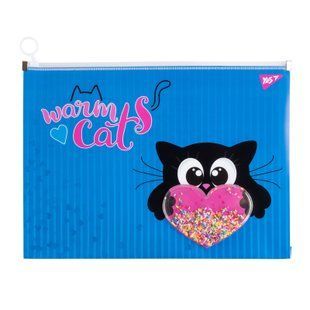 Папка-конверт Meow, A4, 3х24х34 см, пластиковая, на молнии, бабл-бейдж, Yes