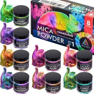 Набір пігментів Chameleon Mica Powder Набір №1, перламутровий хамелеон, слюдяна пудра, 8 кольорів, Alexes