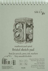 Альбом для ескизов на спирали Authentic Bristol А4, 185 г/м2, 50 листов, белый, гладкий, Smiltainis