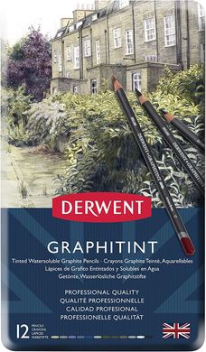 Набор акварельных графитных карандашей Graphitint, металлическая коробка, 12 штук, Derwent