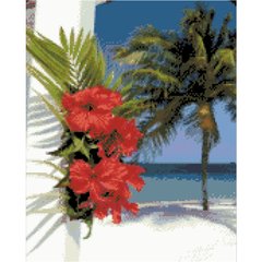 Алмазна картина Strateg ПРЕМІУМ Червоні квіти гібіскуса 40х50 см FA40861