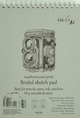 Альбом для ескізів на спіралі Authentic Bristol А4, 185 г/м2, 50 аркушів, білий, гладкий, Smiltainis