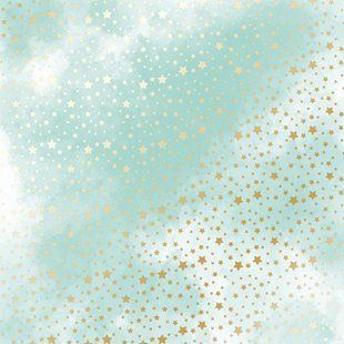 Папір з тисненням Golden stars, Mint watercolor, 30,5x30,5 см, 200г/м&sup2;, фольгований, односторонній, аркуш, Fabrika Decoru