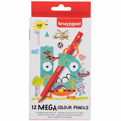 Набор детских цветных карандашей Mega Colour, толстые, 12 шт, Bruynzeel