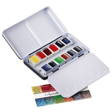 Набор акварельных красок серии L'Aquarelle Sennelier Pocket, 12 цветов, полукювета, металлический пенал-палитра